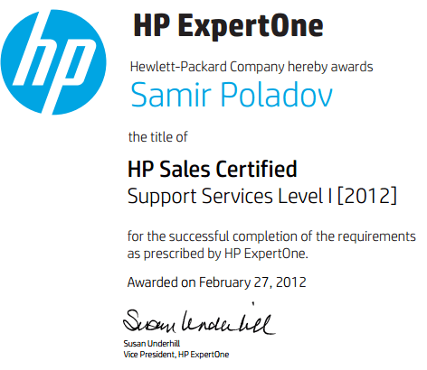 Сертифицированный специалист HP по продажам техники - Уровень 1