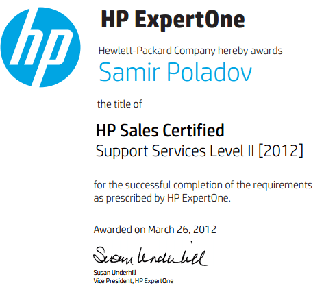 HP Sales Certified – Support Services Level II [2012]